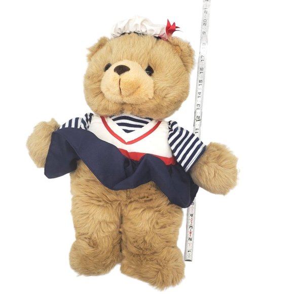 Girl Commonwealth Tan‎ Teddy Bear W/ Blue Sailor Outfit Plush VTG Stuffed 11" - Picture 3 of 8